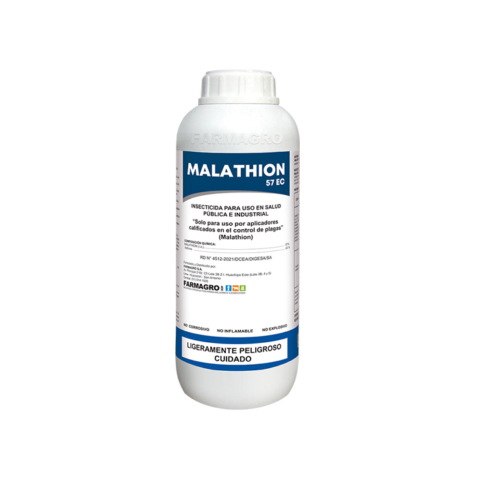 "Botella de Malathión al 57% Emulsión Concentrada Farmagro para control de insectos y vectores